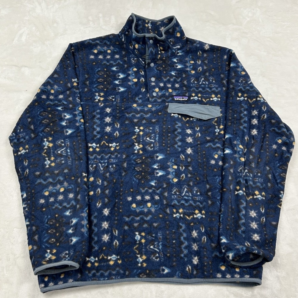 Patagonia Synchilla Fleece Pullover Mens Large Blue Aztec Print Snap-T 25450